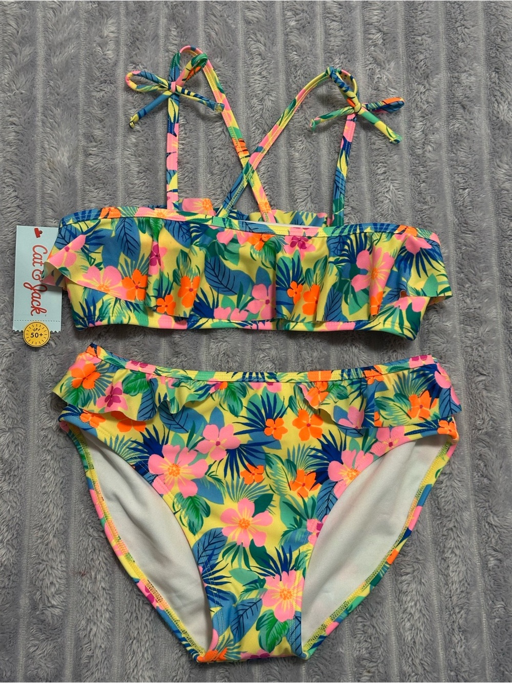 Cat & Jack Yellow Tropical Floral Ruffle Bikini Set